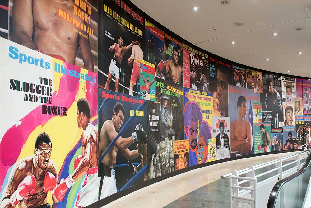 Printed wall graphics for the Muhammad Ali exhibition at the O2 in London.